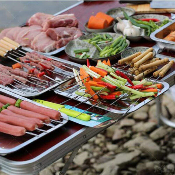 焼くことのための木のハンドルが付いている 12PCS BBQ の串 (1) 焼くことのための木のハンドルが付いている 12PCS BBQ の串 (1)