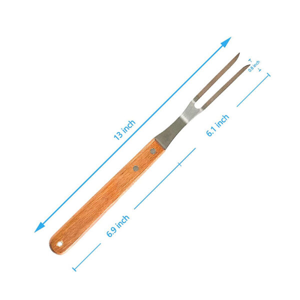 木製ハンドル付き13インチステンレスBBQカービングフォーク (2) 木製ハンドル付き13インチステンレスBBQカービングフォーク (2)