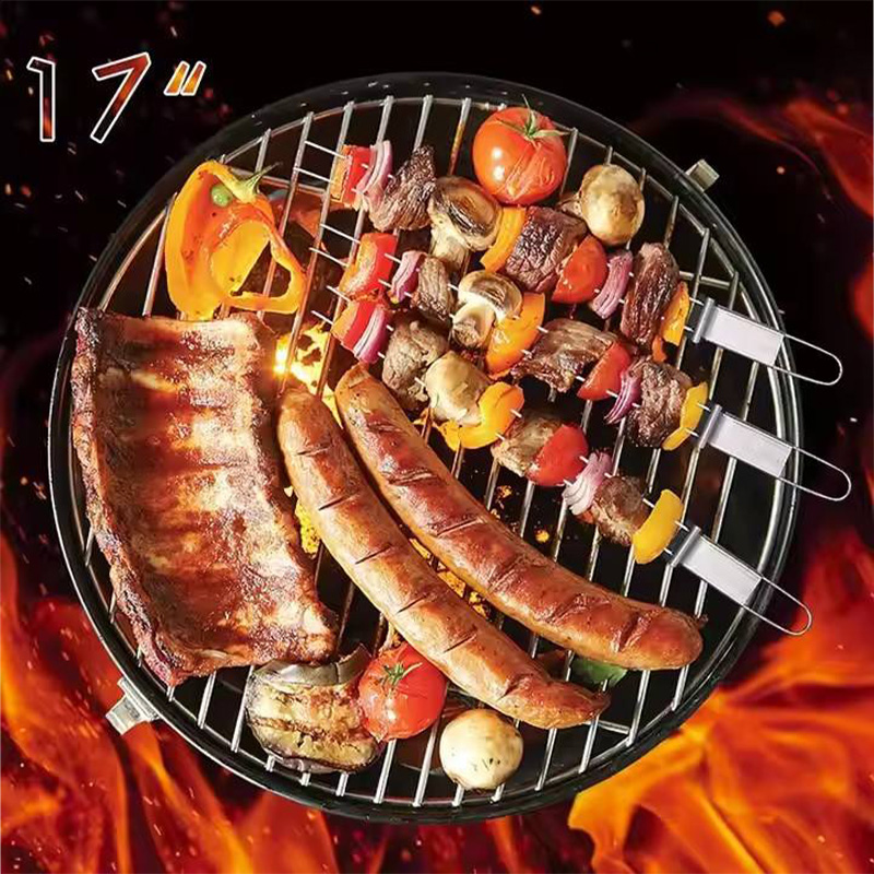 17-inch stainless steel BBQ skewers with wooden handles and push bar (4)