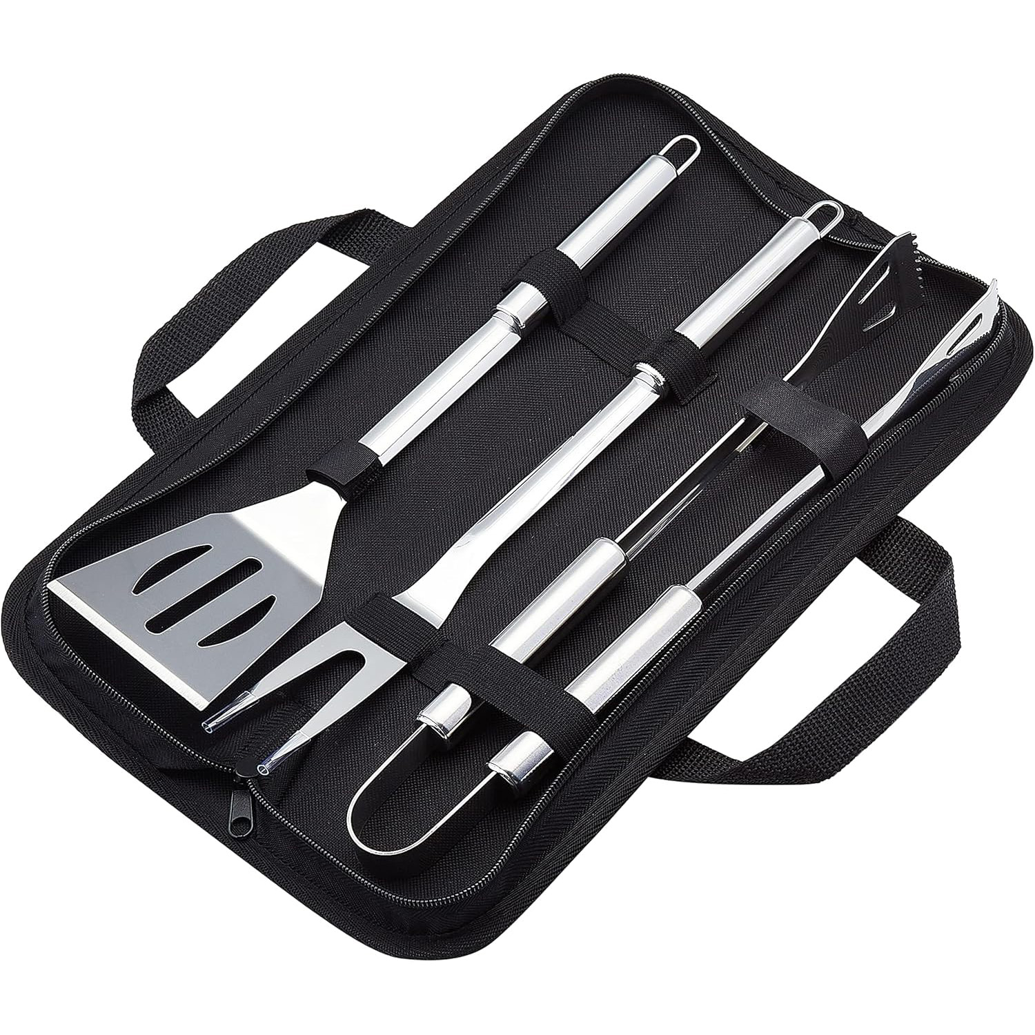 4-piece stainless steel BBQ grill tool set with storage bag – factory OEM available (5) 4-piece stainless steel BBQ grill tool set with storage bag – factory OEM available