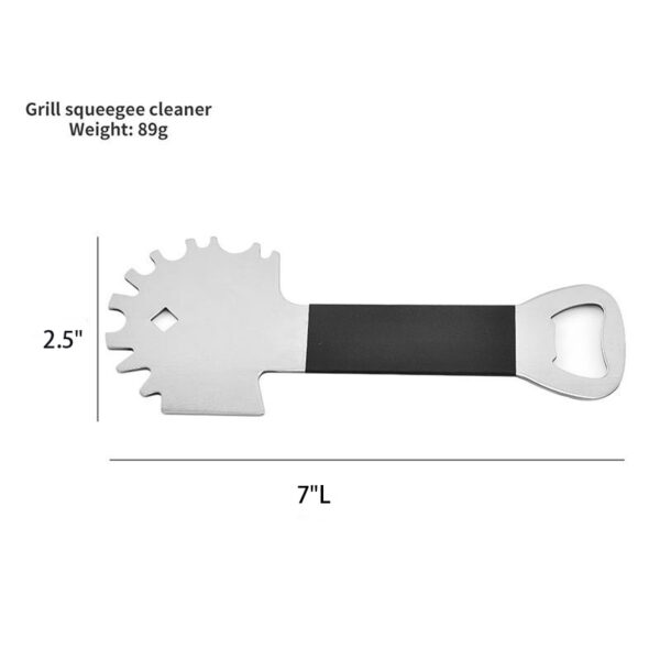 Borstelvrije roestvrijstalen grillschraper met leren handvat (1) Borstelvrije roestvrijstalen grillschraper met leren handvat (1)