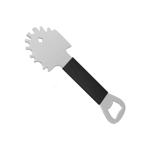 Varkenshaarvrije roestvrijstalen grillschraper met leren handvat (2) Borstelvrije grill- en bakplaatschraper met flesopener - Roestvrijstalen BBQ Schoonmaakhulpmiddel