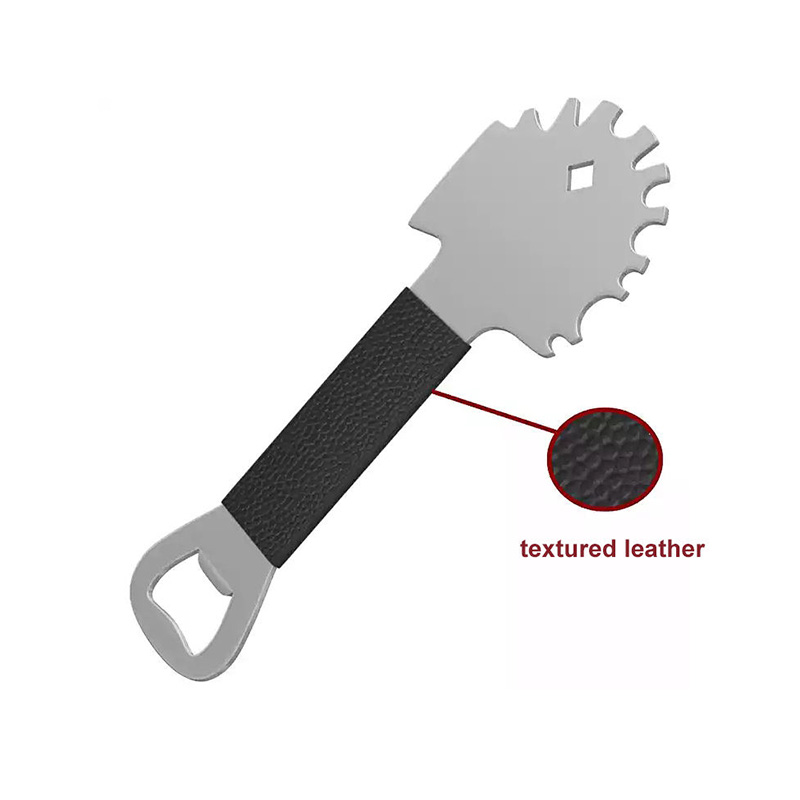 Varkenshaarvrije roestvrijstalen grillschraper met leren handvat (3) Varkenshaarvrije roestvrijstalen grillschraper met leren handvat (3)