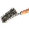 Прочная щетка для гриля из нержавеющей стали с длинной деревянной ручкой (6)