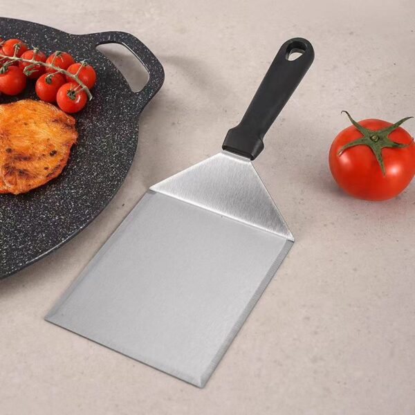Zware roestvrijstalen hamburger spatel met plastic handvat voor gr (1) Zware roestvrijstalen hamburger spatel met plastic handvat voor gr (1)