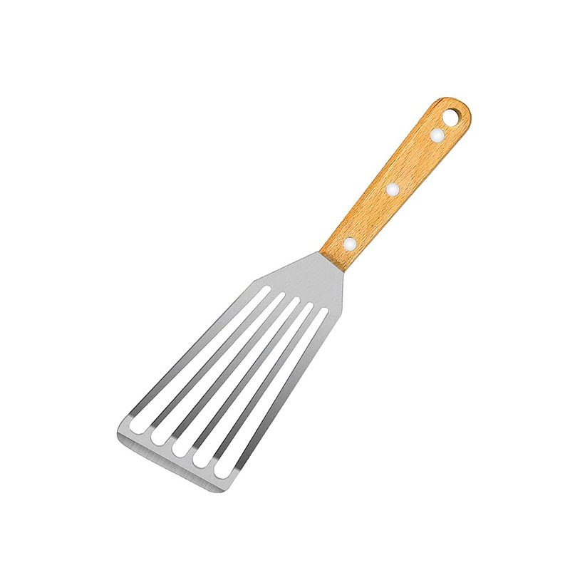 Vis-spatel met houten handvat voor BBQ bakplaten (5) Vis-spatel met houten handvat voor BBQ bakplaten (5)