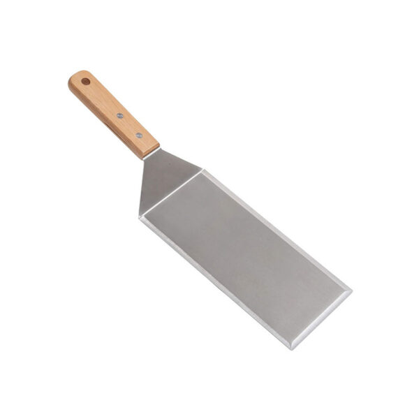Roestvrijstalen bakplaatspatel met houten handvat voor gebruik op de BBQ en op platte toppen (2) Roestvrijstalen bakplaatspatel met houten handvat voor gebruik op de BBQ en op platte toppen (2)