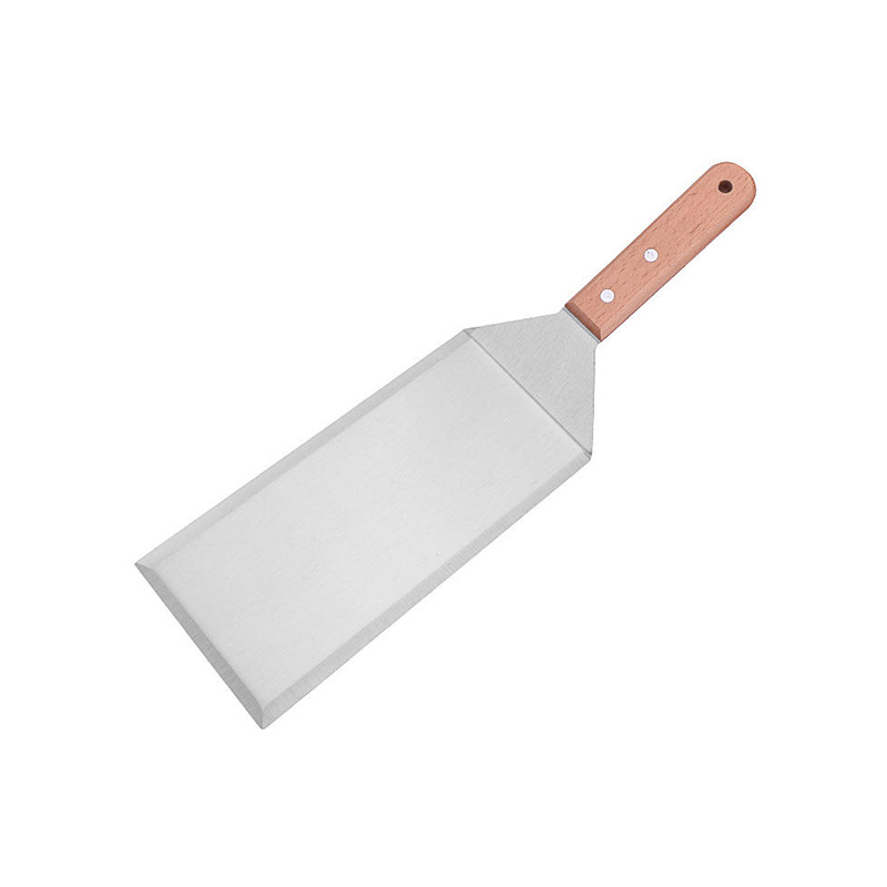 Roestvrijstalen bakplaatspatel met houten handvat voor gebruik op de BBQ en op platte toppen (3) Roestvrijstalen bakplaatspatel met houten handvat voor gebruik op de BBQ en op platte toppen (3)