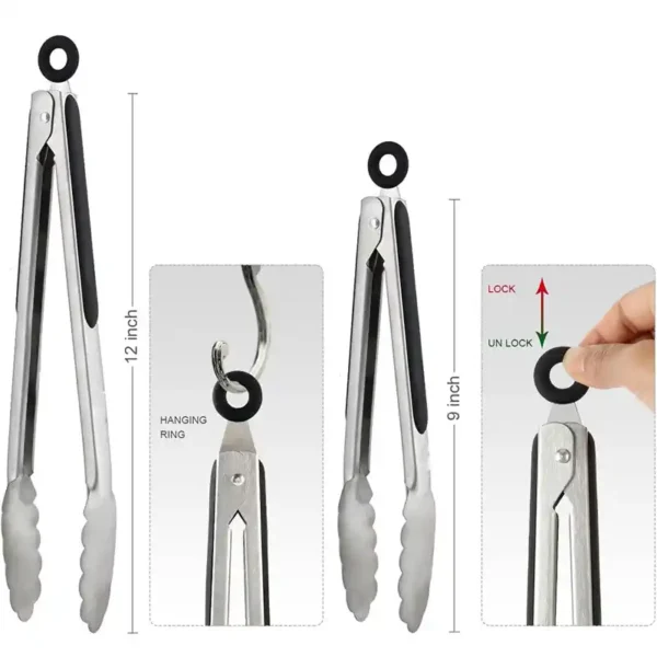 Roestvrijstalen grilltangset met siliconen grip (5) Roestvrijstalen grilltangset met siliconen grip (5)